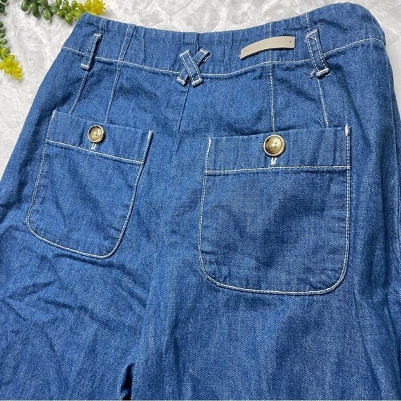 Anthropologie Pilcro Ruffled Hem High Rise Ultra Wide Leg Flare Crop Jeans - Picture 7 of 16